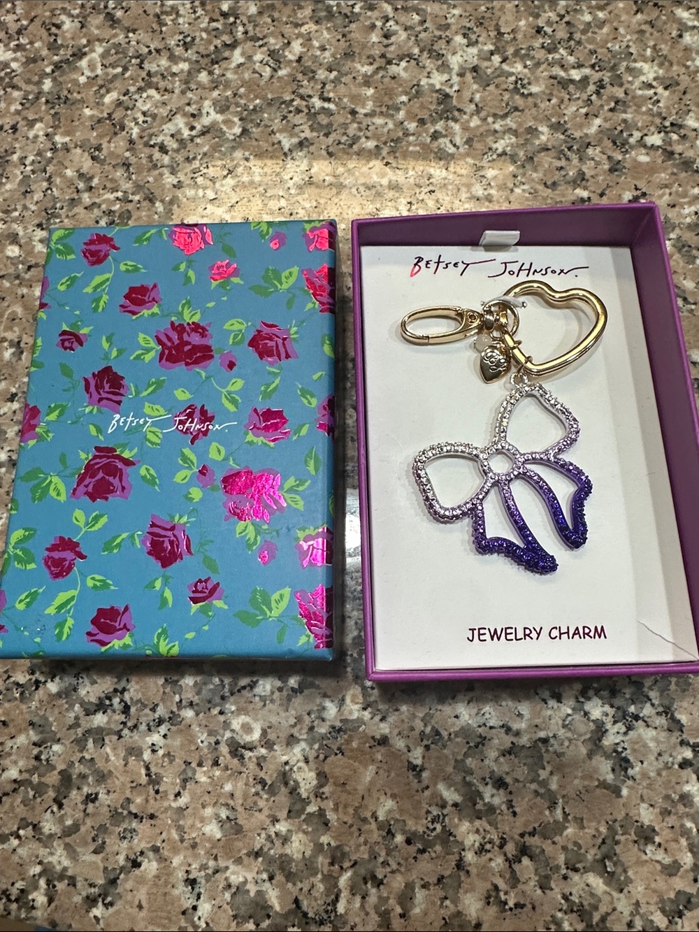 Betsey Johnson Purple Bow Key & Card Holder Charm with Gold Hardware